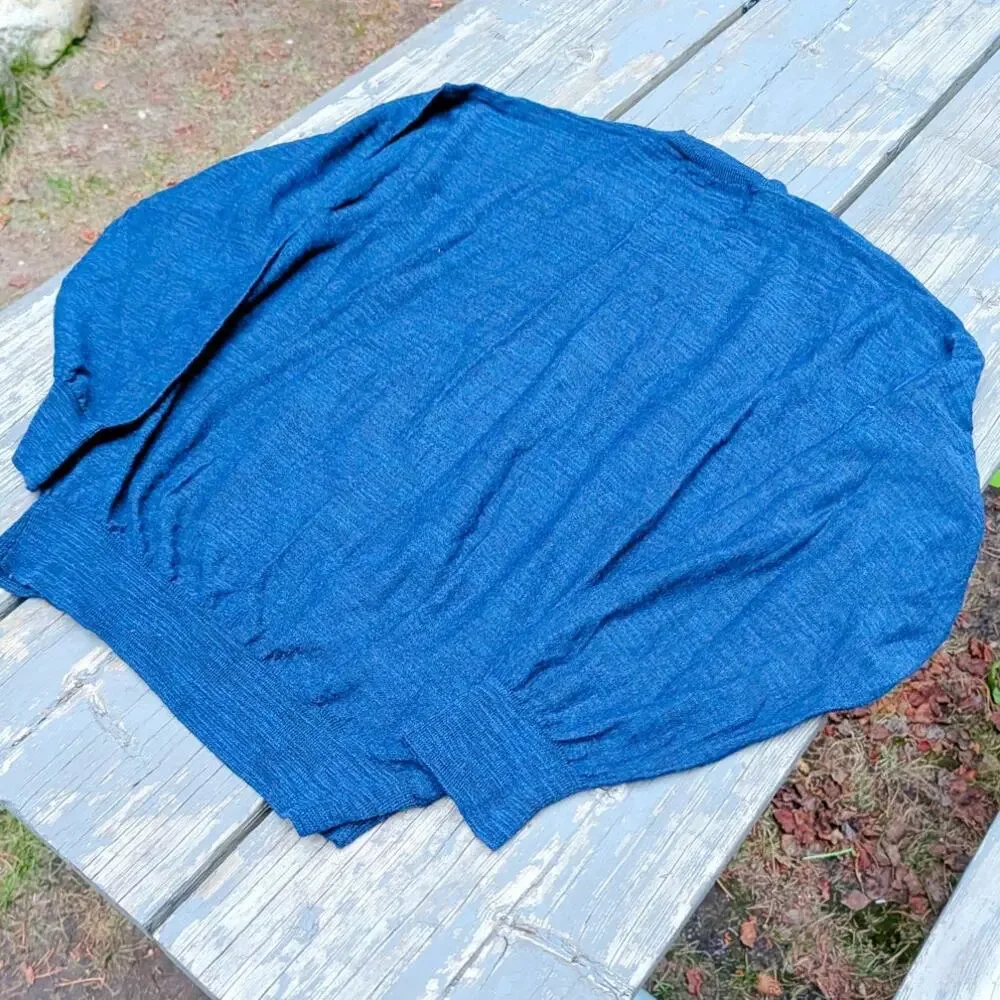 Vintage Jhane Barnes Mens XL V-Neck Sweater Navy Blue Heather 75% Wool Blend